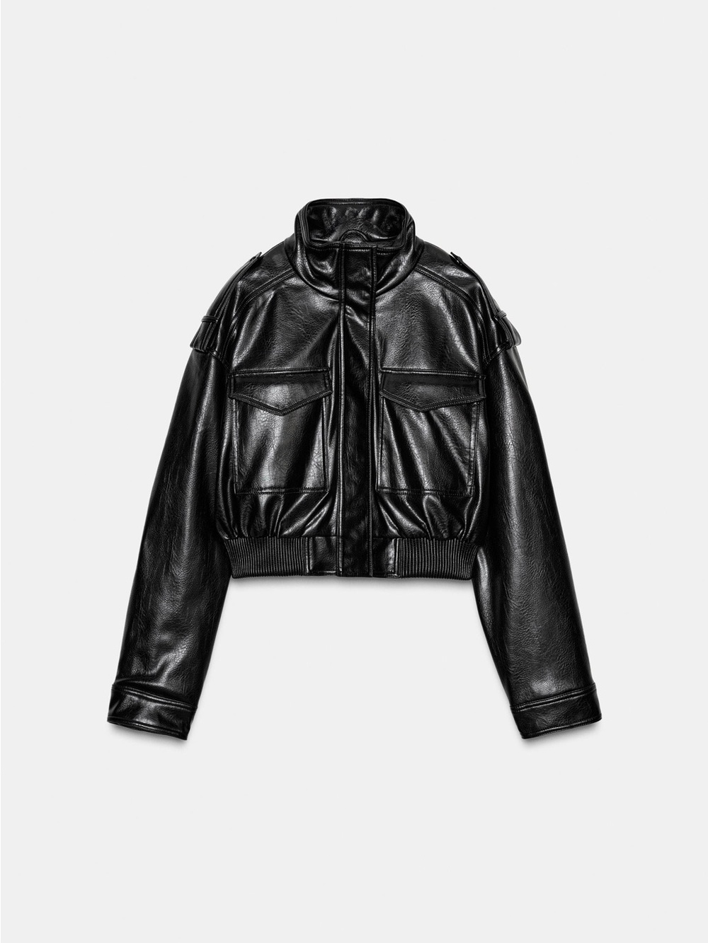 NWT Zara Faux Leather Jacket with Straps | Stand Collar | Size XS